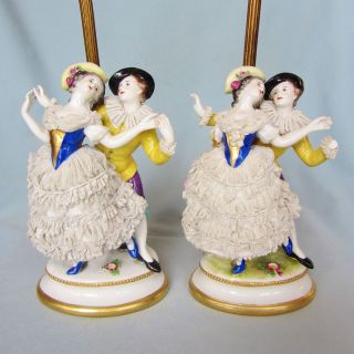 Antique Pair German Volkstedt Dresden Porcelain French Figurine Ormolu 