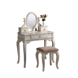   Vanity with Bench Mirror & Jewelry Boxes Makeup Table Antique White