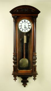 Antique German Vienna Regulator Walnut Wood Glass Cased Clock