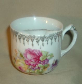 Wonderful Antique Vintage China Mustache Cup Gilt Edging Roses Free 