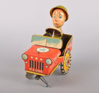 Vintage Tin Litho Toy Gi Joe Jouncing Jeep Unique Art
