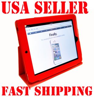 APPLE iPad LEATHER CASE COVER W/STAND FOR 3G WIFI   RED COLOR
