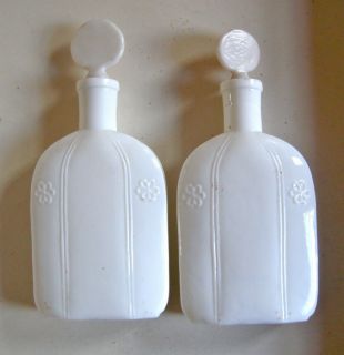Pair of Antique Cologne Bottles Milk Glass