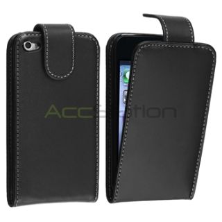 Black Leather Case Skin Cover Accessory Screen Film for iPod Touch 4th 