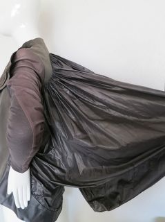Amazing $2200 Rick Owens Taupe Leather Sleeve Silk Drape Back Jacket 