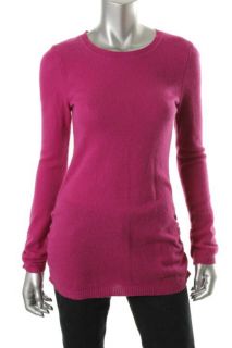 Aqua New Pink Cashmere Ribbed Trim Ruched Long Sleeve Tunic Sweater 