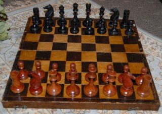   Tournament Chess Set 1940s Russia USSR with Folding Board
