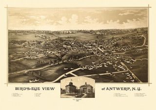 Antwerp Birds Eye View Map 1888 New York Jefferson County Birdseye 