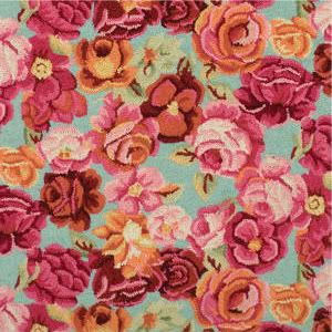  Aqua Chic Classic Vintage Large Pink Roses Floral Hooked Wool Rug 