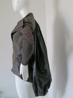 Amazing $2200 Rick Owens Taupe Leather Sleeve Silk Drape Back Jacket 