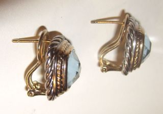 Aquamarine Glass Faceted Square Huggie Pierced Designer Style Earrings 