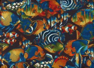aquatica tropical fish turq gold cotton quilt fabric image shows 