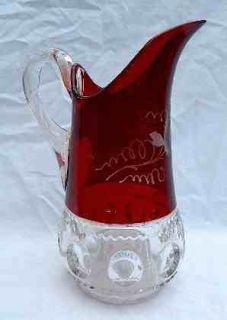 Tiffin US Kings Crown Red Ruby Flash Water Pitcher Etched Etch 