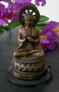 Bronze Buddha Statue Sculpture Figurine Wheel Asian Art