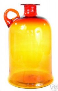 huge vintage blenko tangerine glass jug vase