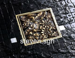 Antique Brass Art Carved Flower Bathroom Floor Drain DL 513
