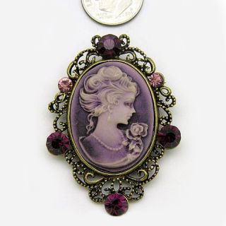 Beautiful Violet Purple Cameo Pin Brooch Pendant P603