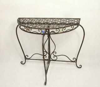 Antique Wrought Iron Scroll Design Rustic Crescent Console Table 