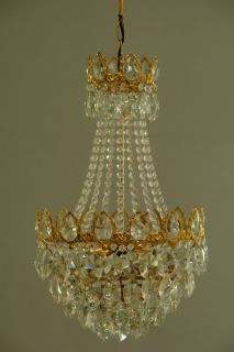 Large Antique French Style Vintage Crystal Lamp Chandelier Brass 