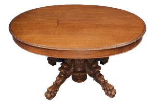 Carved Oak Antique Oval Dining Table Lions Head Base