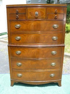 ANTIQUE MAHOGANY CHIPPENDALE HIGHBOY CHEST DRESSER INLAY by WHITE 