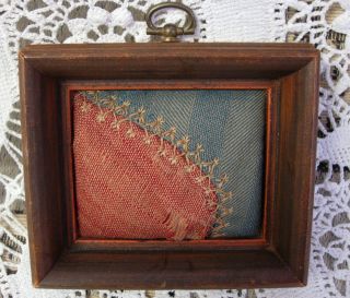 Antique Vintage Quilt Piece Small Wooden Frame Folk Art Primitive
