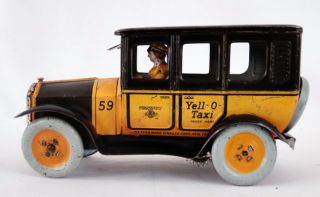 Antique Ferdinand Strauss Yell O Taxi Tin Litho Wind Up Toy Yellow Cab 