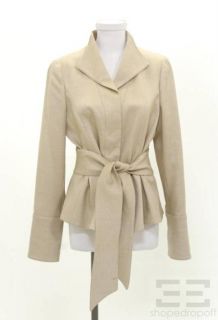 Armani Collezioni Tan Wool Belted Button Front Jacket Size 8