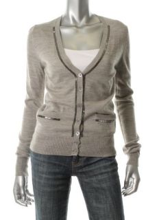 Armani Jeans New Gray Wool Ribbed Embellished Long Sleeve Cardigan 