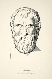 1894 Print Bust Aristophanes Ancient Greek Comic Playwright Athens Old 
