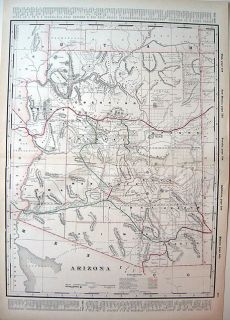 1894 Arizona Railroad Map Phoenix Orig Large Uncommon
