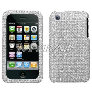   Apple iPhone 3G 3GS Cell Phone Silver Full Bling Stone Hard Case Cover