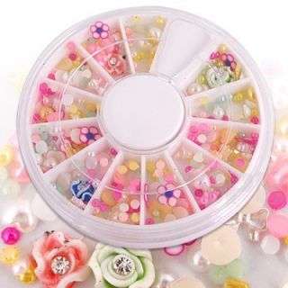 1000 Mixed Color Shape Nail Art Tips Rhinestones Wheel