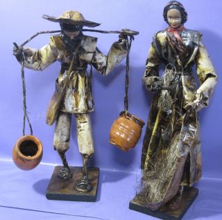Vintage Mexican Folk Art Paper Mache Doll Figurines Village People 