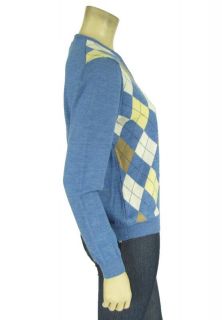 New Brooks Brothers Argyle Sweater L V Neck Merino Wool Blue Yellow 