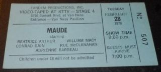 Maude TV Show Ticket Hollywood 1978 Beatrice Arthur