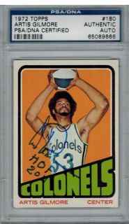 PSA DNA Artis Gilmore Signed Colonels 1972 73 Topps Rookie RC Card 180 