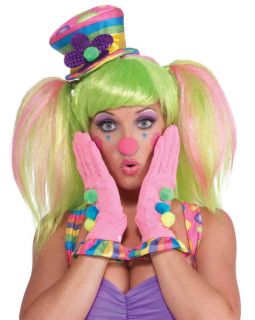 Circus Clown Halloween Fancy Dress Costume Rainbow Pom Ruffle Gloves 