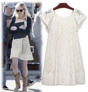 New Female Womens Casual Cap Sleeve Style Lace Crew Neck Mini Dresses 