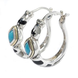 Asch Grossbardt Silver 18K Turquoise Inlay Hoop Earrings New Onyx MOP 