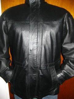 Mens John Ashford Soft Black Leather Zipper Up Jacket Coat Sz XL Very 