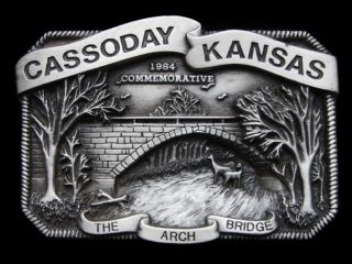 Vintage 1984 Cassoday Kansas The Arch Bridge Commemorative Belt Buckle 