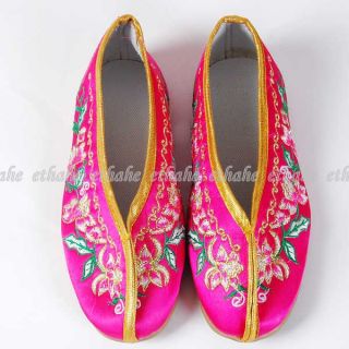 Chinese Floral Lotus Embroidered Shoes Pair Rose 6L8J