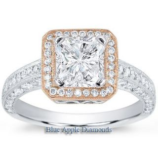 15ct Asscher Diamond Halo Engagement Ring w Rose Gold