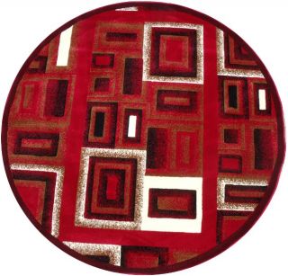 Modern Geometric Carpet Woven 5x5 Area Rug Red Camel