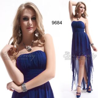 Asymmetric Hem Blue Ruffes Strapless High Low Prom Dress 09684 AU Size 