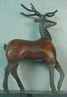 Antique Arts and Crafts Metal and Wood Reindeer Portable Hat Coat Hook 