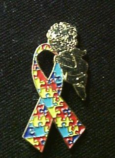Puzzle Ribbon Gold Angel Autism Asperger Pin Tac New