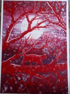 Acrylic Folk Art Paper Strolling Under The Moonlight and Snow Flakes 