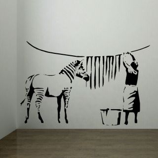 Large Banksy Zebra Stripes Laundry Room Wall Art Sticker Mural 